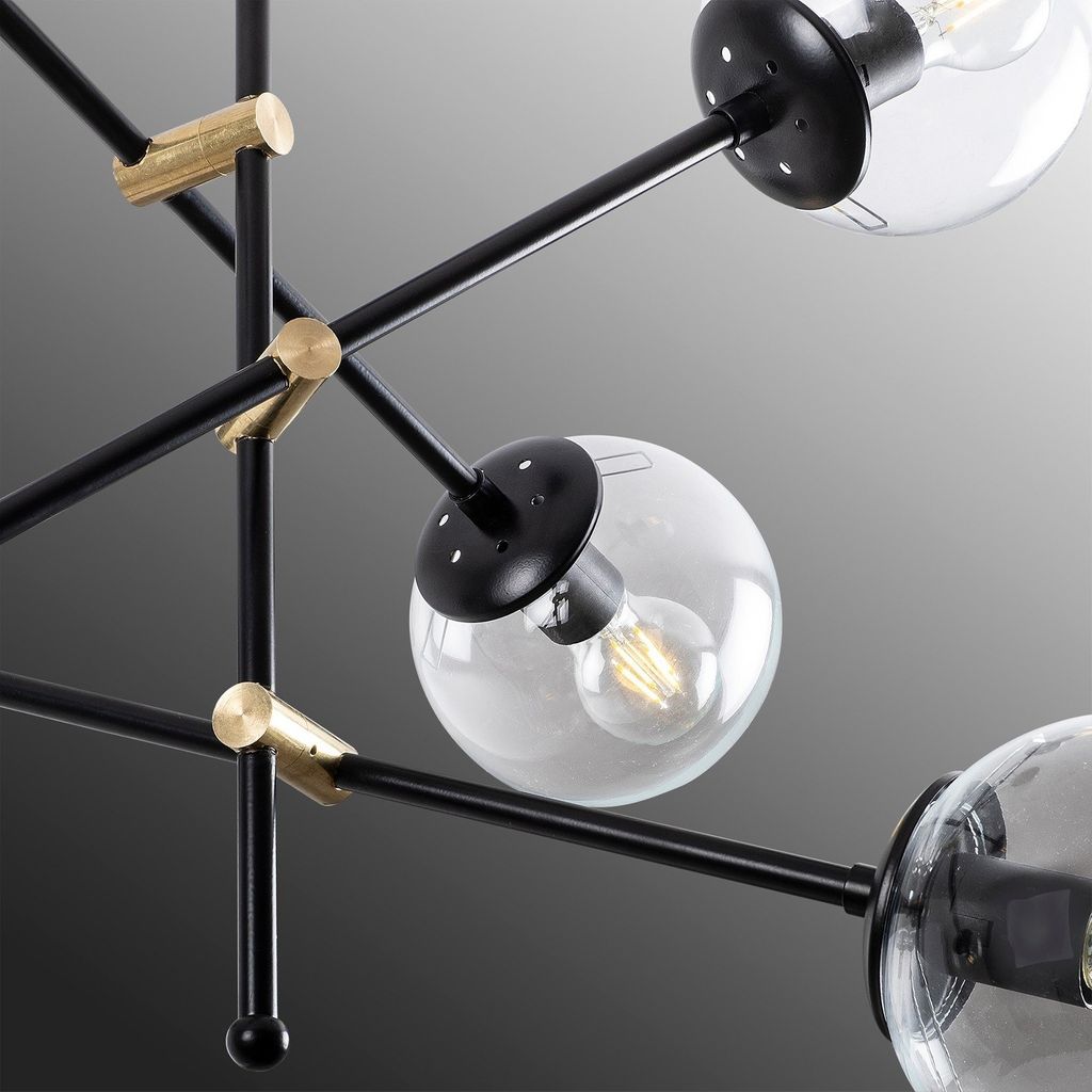 Modern fém vázas csillár, átlátszó gömb búrákkal, fekete - nemo - butopêa